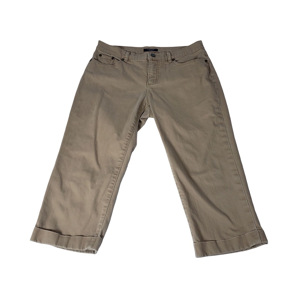 Chaps Khaki Tan Cropped Cuffed Pants Womens Size 10 Mid Rise Straight Leg Casual